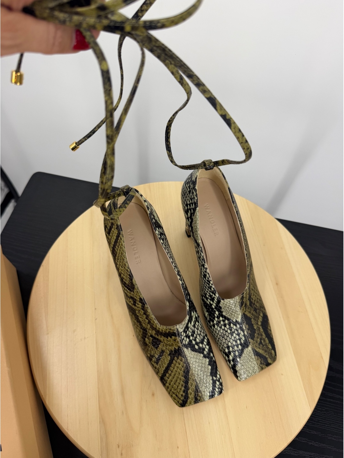 Wandler Isa Mule Olive Python Snake Print Leather Lace Up Heels Eu 36 Us 6 — image 2 of 8